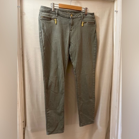 ⚫️ BOGO Michael Kors green denim pants golden accents size 10 women’s - Picture 1 of 9